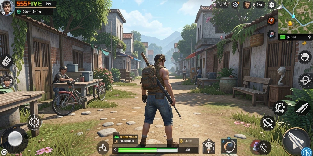 Tampilan gameplay menarik dari 55FIVE yang menunjukkan interaksi sosial.