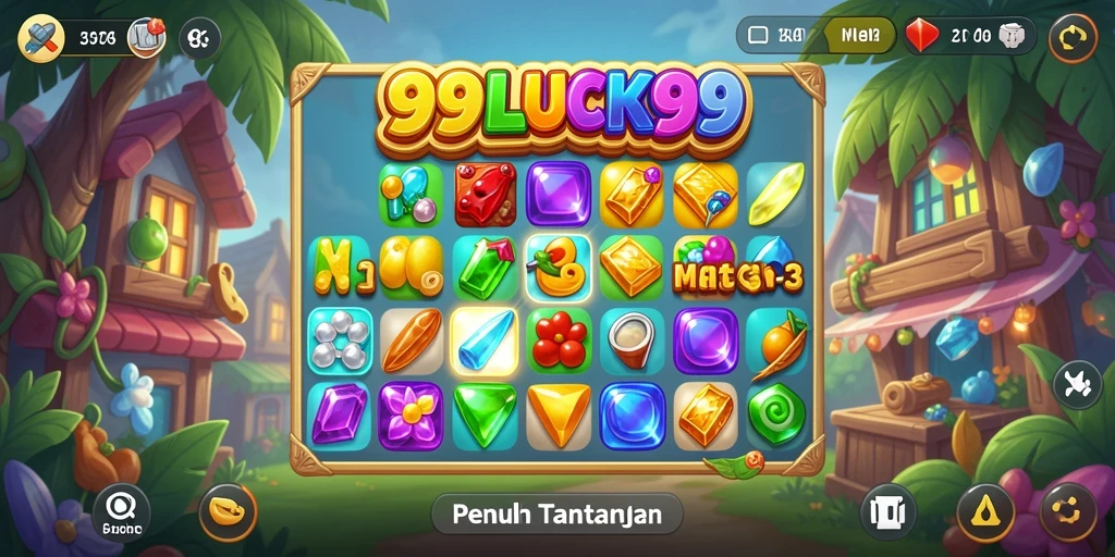 Tampilan gameplay seru dalam 99LUCK99, dimana pemain mencocokkan objek dalam level yang penuh warna.