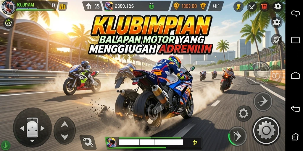 Gameplay KLUBIMPIAN menampilkan aksi balapan motor yang mendebarkan.