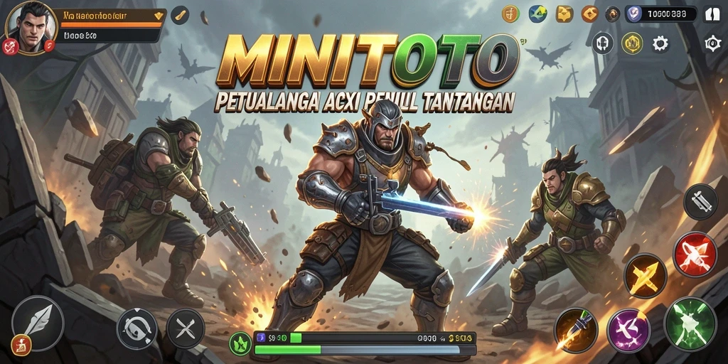 Screenshot gameplay MINITOTO menunjukkan aksi seru bertempur dengan musuh.