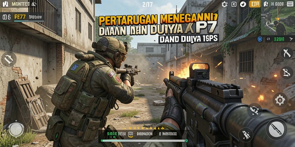 Screenshot gameplay FPS dari MONTE77 yang menegangkan dan dinamis.