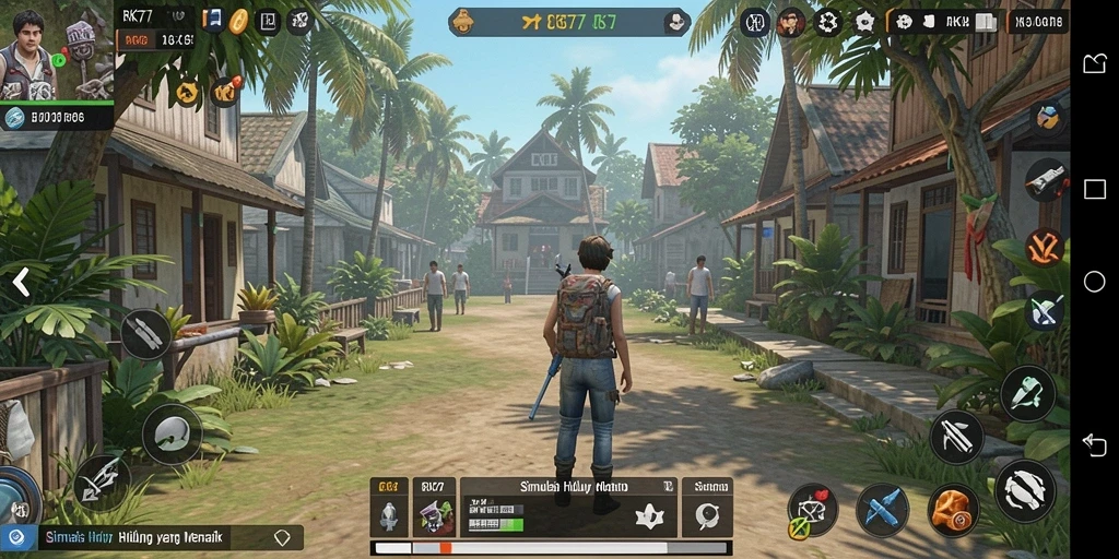 Tampilan gameplay RK77 dengan grafis yang menarik dan interaksi sosial yang mendalam.