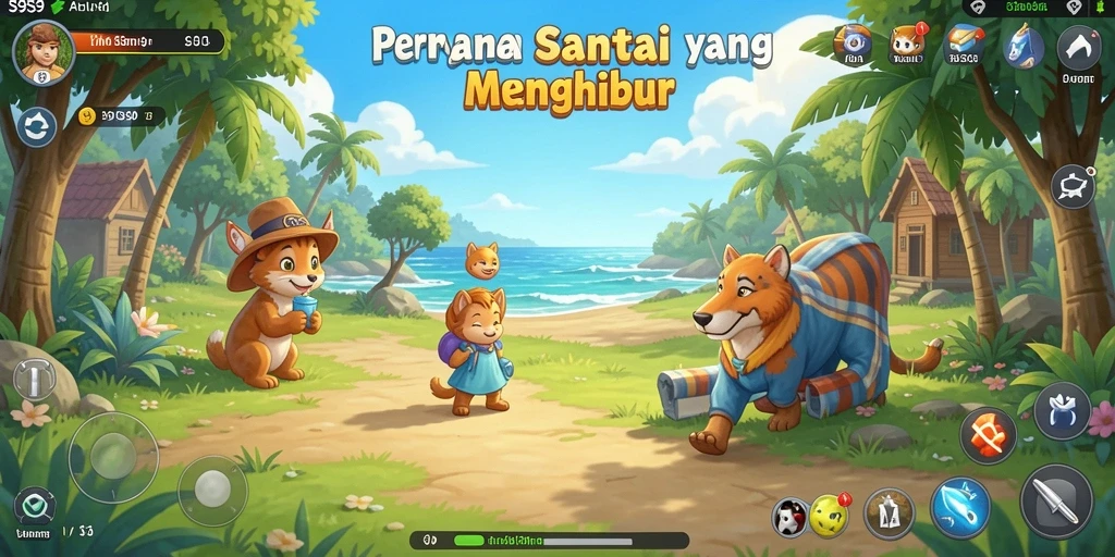Tampilan gameplay S9S9 yang ceria dan penuh warna.