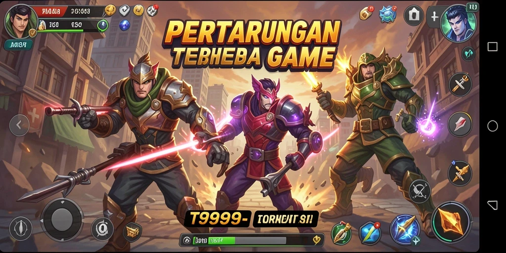 Screenshot utama T9999 menunjukkan pertarungan seru antara karakter.
