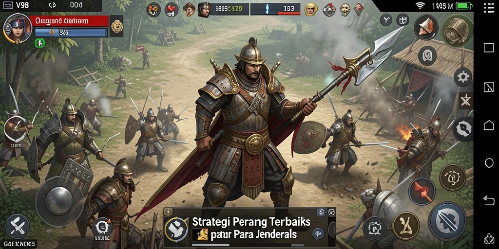 Tampilan gameplay yang menantang dalam V98 saat pertempuran berlangsung.